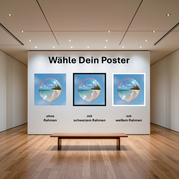 Poster Traumhafte Seifenblase am Strand mit und ohne Rahmen