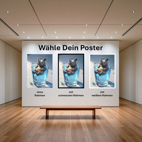 Poster Entspanntes Nashorn im Glas mit und ohne Rahmen