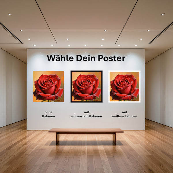 Poster Rote Rose in voller Blüte mit und ohne Rahmen