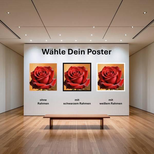 Poster Rote Rose in voller Blüte mit und ohne Rahmen