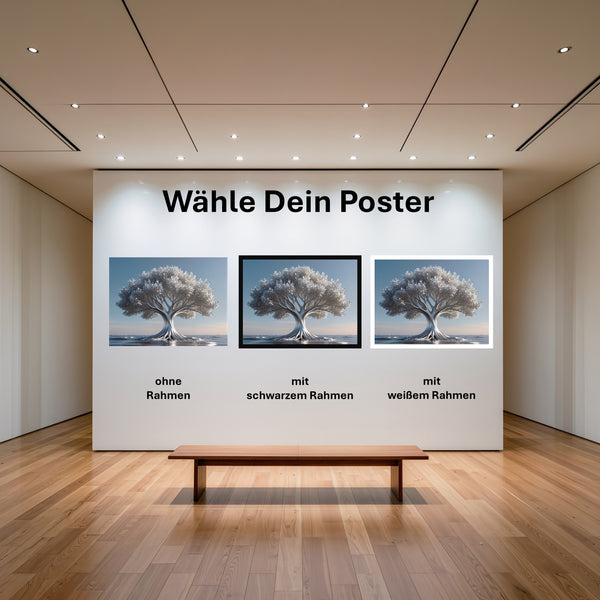 Poster Silberner Baum im Wasser mit und ohne Rahmen