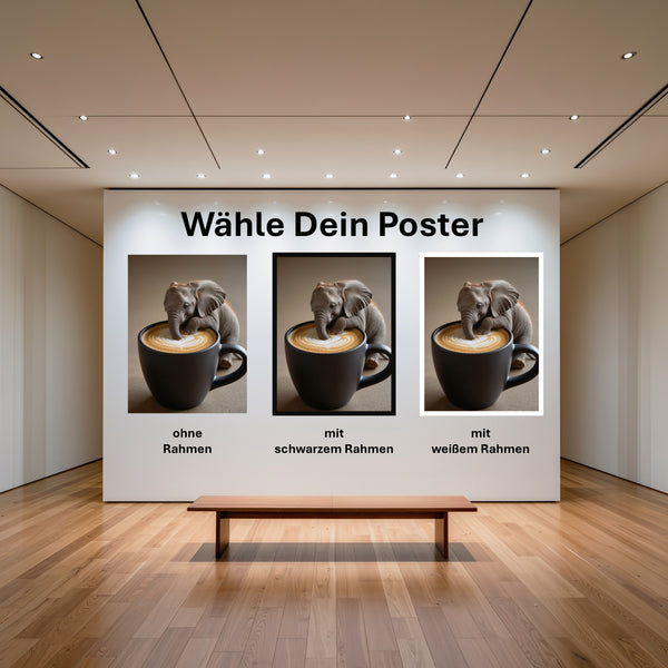 Poster Kaffeegenuss mit Elefant mit und ohne Rahmen