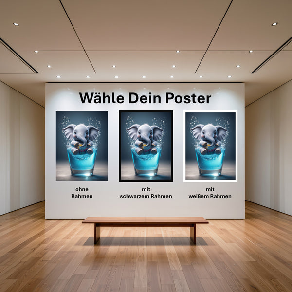 Poster Verspielter Elefant im Glas mit und ohne Rahmen