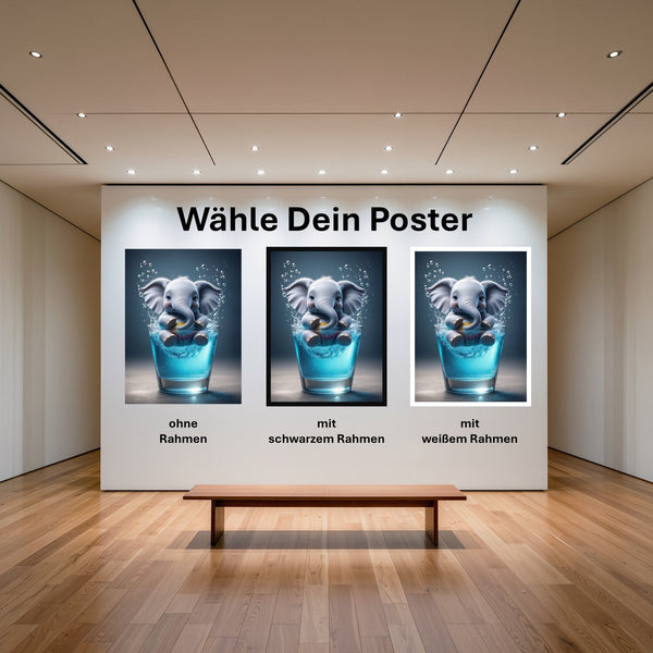 Poster Verspielter Elefant im Glas mit und ohne Rahmen