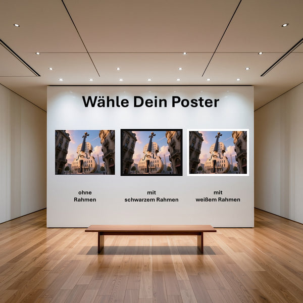 Poster Gigantische Violine in der Stadt mit und ohne Rahmen