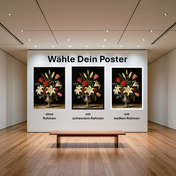 Poster Blütenzauber im Silberbecher mit und ohne Rahmen