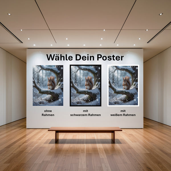 Poster Winterliche Eichhörnchenfreude mit und ohne Rahmen