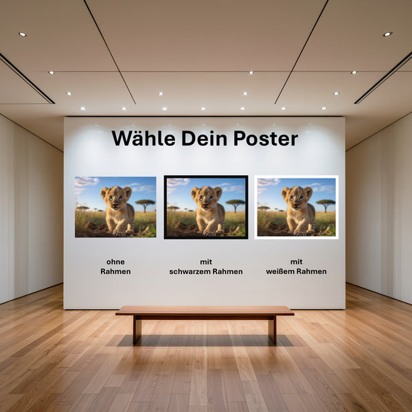 Poster Verspielter Löwe mit und ohne Rahmen