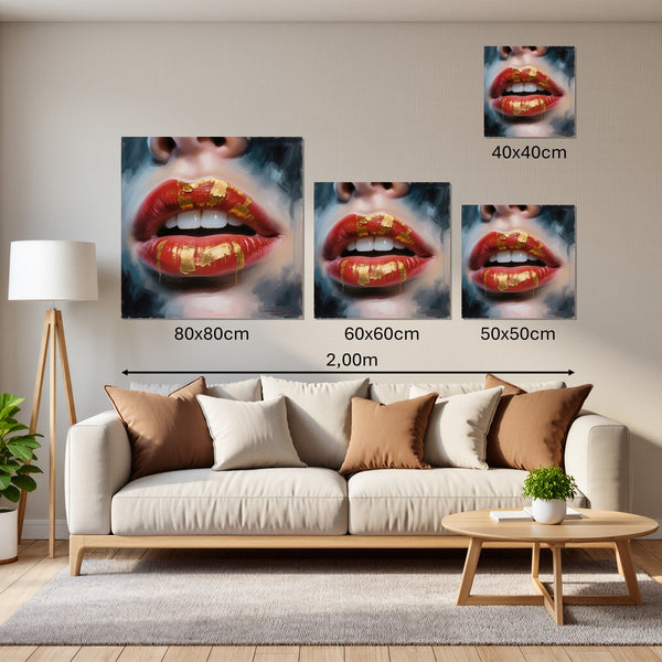 Groessenvergleich Leinwandbild Goldene Lippenpracht B-00013 Quadrat