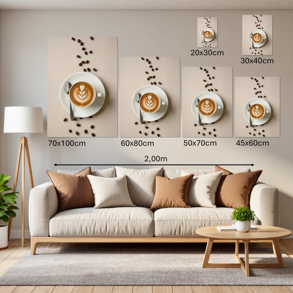 Groessenvergleich Leinwandbild Kaffeegenuss in Perfektion Hochformat