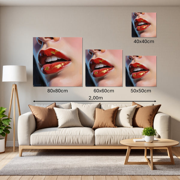 Groessenvergleich Leinwandbild Kunstvolle Lippen Quadrat