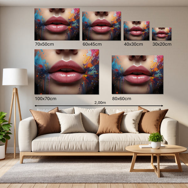 Groessenvergleich Leinwandbild Lebendige Lippen B-00018 Querformat