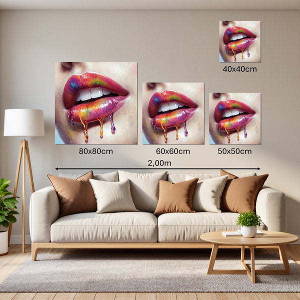 Groessenvergleich Leinwandbild Lebendige Lippen mit Farbträumen Quadrat