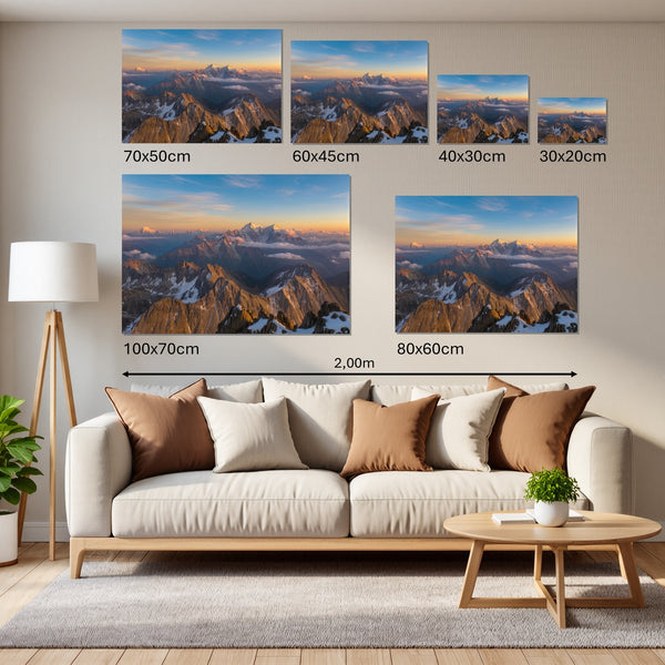 Groessenvergleich Leinwandbild Majestätische Berglandschaft Querformat