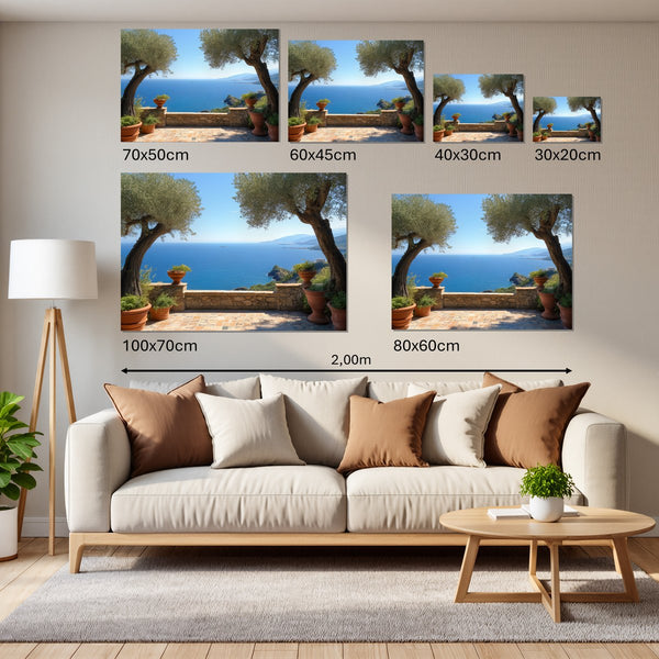 Groessenvergleich Leinwandbild Mediterrane Aussicht Querformat