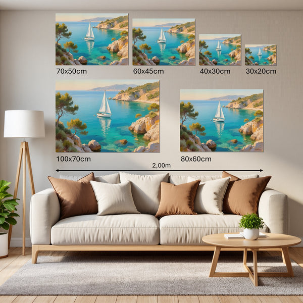 Groessenvergleich Leinwandbild Mediterranes Segelabenteuer Querformat