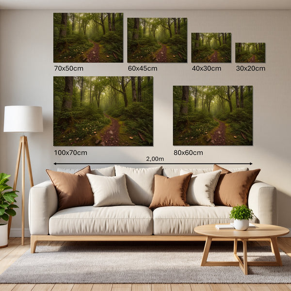 Groessenvergleich Leinwandbild Verzauberter Waldweg Querformat