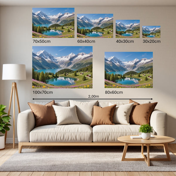 Groessenvergleich Poster Wandbilder Berglandschaft mit See Querformat