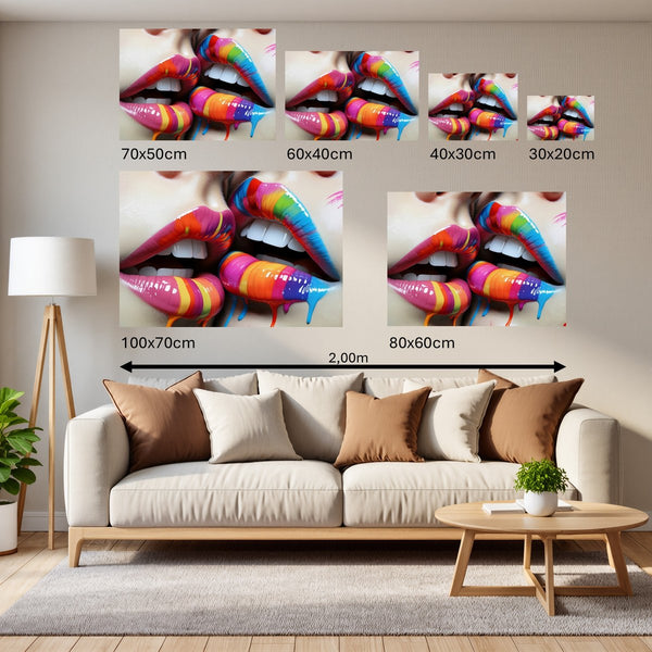 Groessenvergleich Poster Wandbilder Bunte Lippenkunst B-00028 Querformat