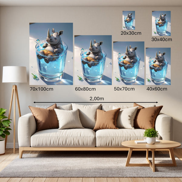 Groessenvergleich Poster Wandbilder Entspanntes Nashorn im Glas Hochformat