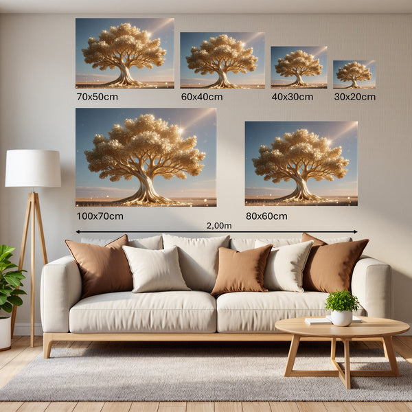 Groessenvergleich Poster Wandbilder Glänzender Baum in der Natur Querformat