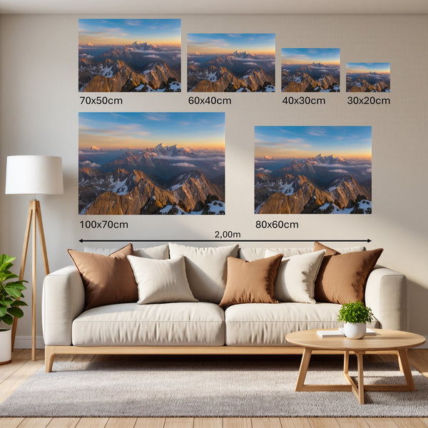 Groessenvergleich Poster Wandbilder Majestätische Berglandschaft Querformat