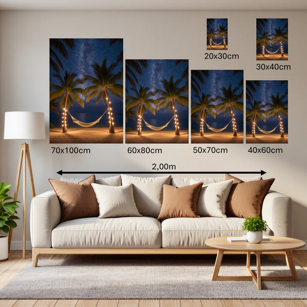 Groessenvergleich Poster Wandbilder Sternenhimmel über der Hängematte Hochformat
