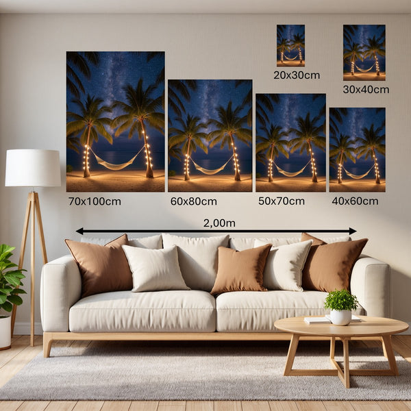 Groessenvergleich Poster Wandbilder Sternenhimmel über der Hängematte Hochformat