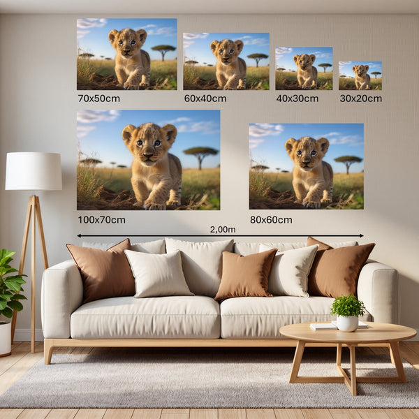 Groessenvergleich Poster Wandbilder Verspielter Löwe Querformat
