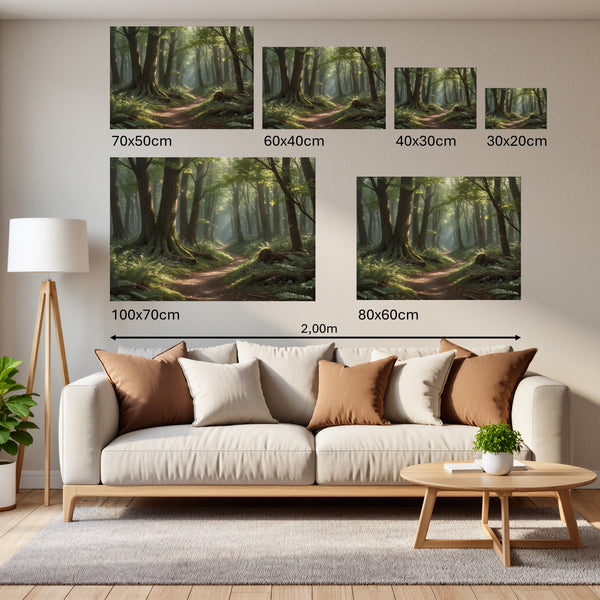 Groessenvergleich Poster Wandbilder Verzauberter Waldweg B-00010 Querformat