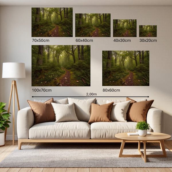 Groessenvergleich Poster Wandbilder Verzauberter Waldweg Querformat