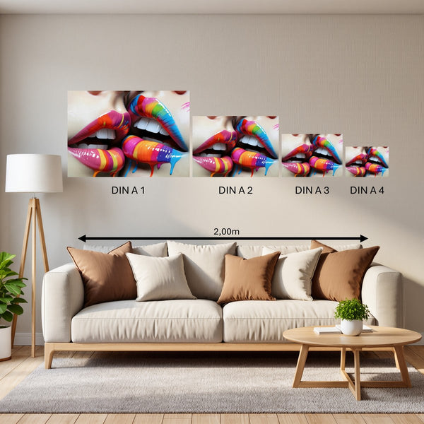 Groessenvergleich Poster in DIN A 1 2 3 4 Bunte Lippenkunst B-00028 Querformat