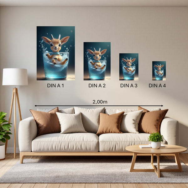 Groessenvergleich Poster in DIN A 1 2 3 4 Verspielte Freude im Glas Hochformat