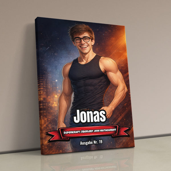 Dein Foto als Comic-Held - personalisiertes Wandbild auf Leinwand