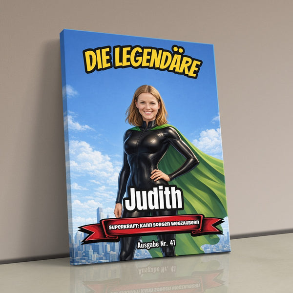 Dein Foto als Comic-Heldin - personalisiertes Wandbild auf Leinwand