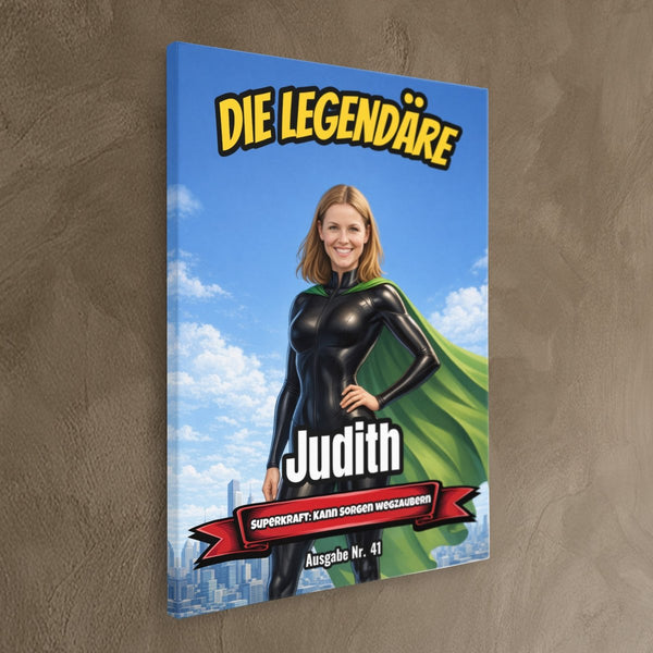 Dein Foto als Comic-Heldin - personalisiertes Wandbild auf Leinwand