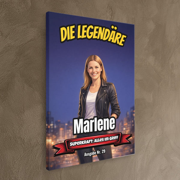 Dein Foto als Comic-Heldin - personalisiertes Wandbild auf Leinwand
