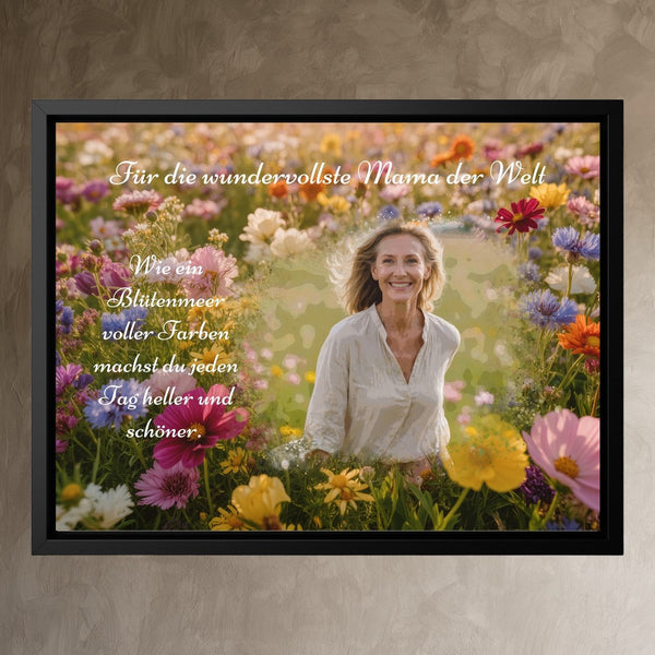 Leinwand schwarzer Rahmen auf Wand Blumenmeer für Mama