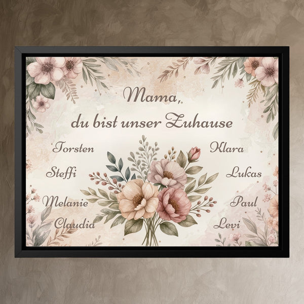 Leinwand schwarzer Rahmen auf Wand Ein Blumenstrauß voller Liebe