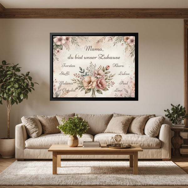 Leinwand schwarzer Rahmen im Wohnzimmer Ein Blumenstrauß voller Liebe