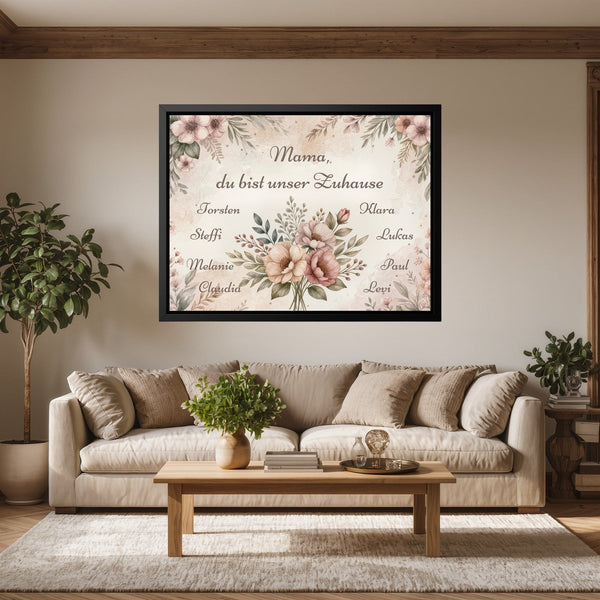 Leinwand schwarzer Rahmen im Wohnzimmer Ein Blumenstrauß voller Liebe