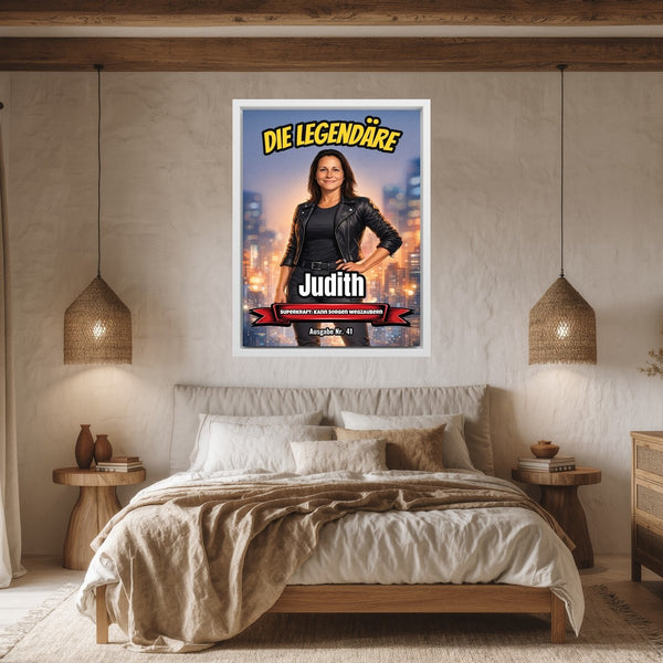 Leinwand weisser Rahmen im Schlafzimmer Dein Foto als Comic-Heldin Hochformat