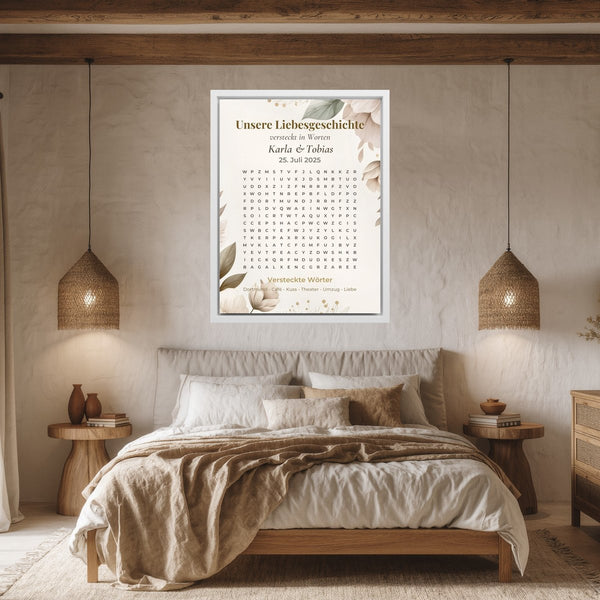 Eure Love Story als Wortsuche - personalisiertes Wandbild auf Leinwand