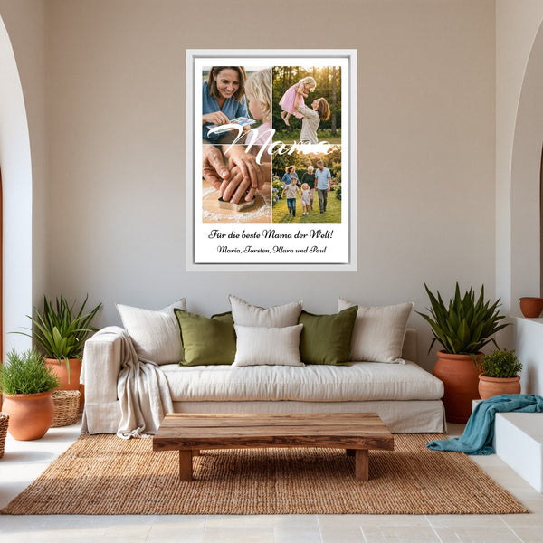 Leinwand weisser Rahmen im Wohnzimmer Collage Mama Hochformat Hochformat