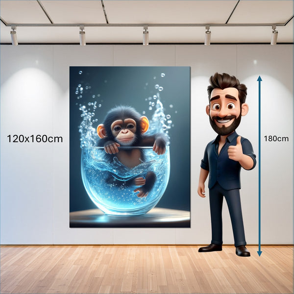 Wandbild Verspielter Schimpanse im Wasser auf Leinwand