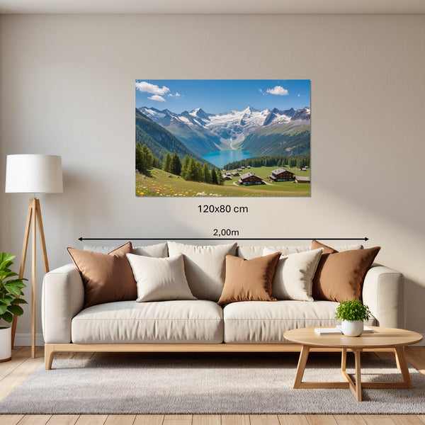 Leinwandbild Alpenlandschaft mit blühenden Wiesen120x80 cm Querformat