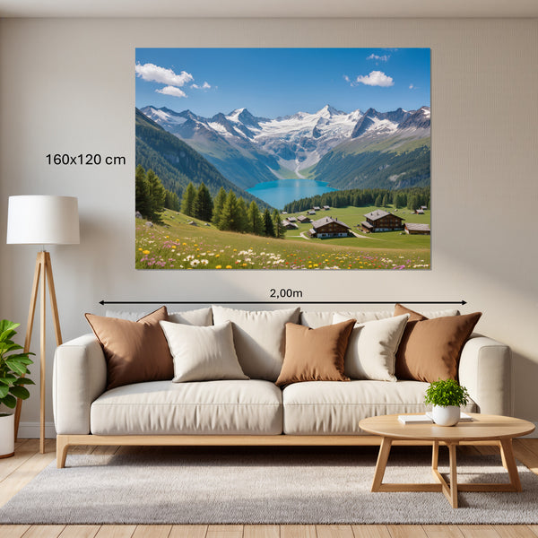 Leinwandbild Alpenlandschaft mit blühenden Wiesen160x120 cm Querformat
