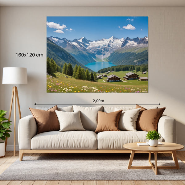 Leinwandbild Alpenlandschaft mit blühenden Wiesen160x120 cm Querformat