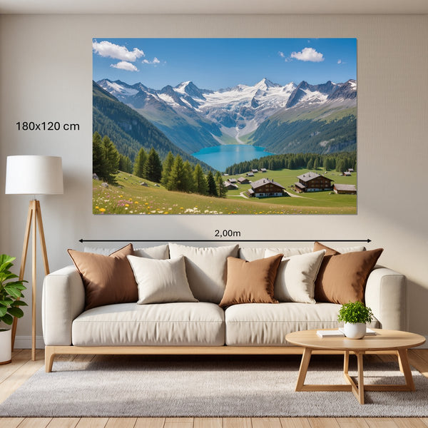Leinwandbild Alpenlandschaft mit blühenden Wiesen180x120 cm Querformat