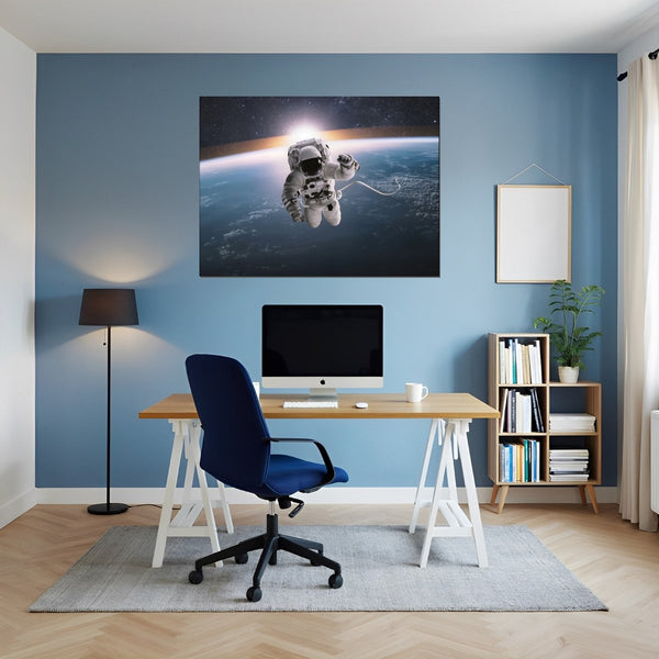 Leinwandbild Astronaut im Weltall fuer Büro- und Arbeitszimmer blau Querformat